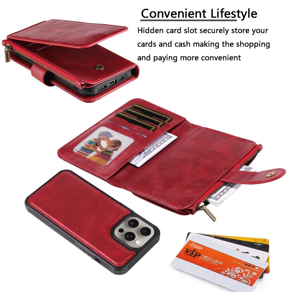 Magnet Leather Multi Wallet iPhone 15 Pro Max, rouge