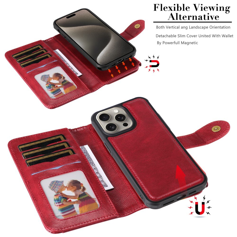 Magnet Leather Multi Wallet iPhone 15 Pro Max, rouge