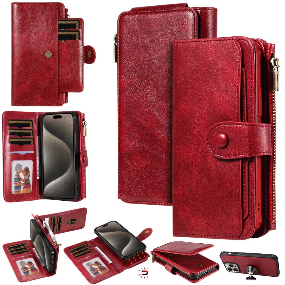 Magnet Leather Multi Wallet iPhone 15 Pro Max, rouge