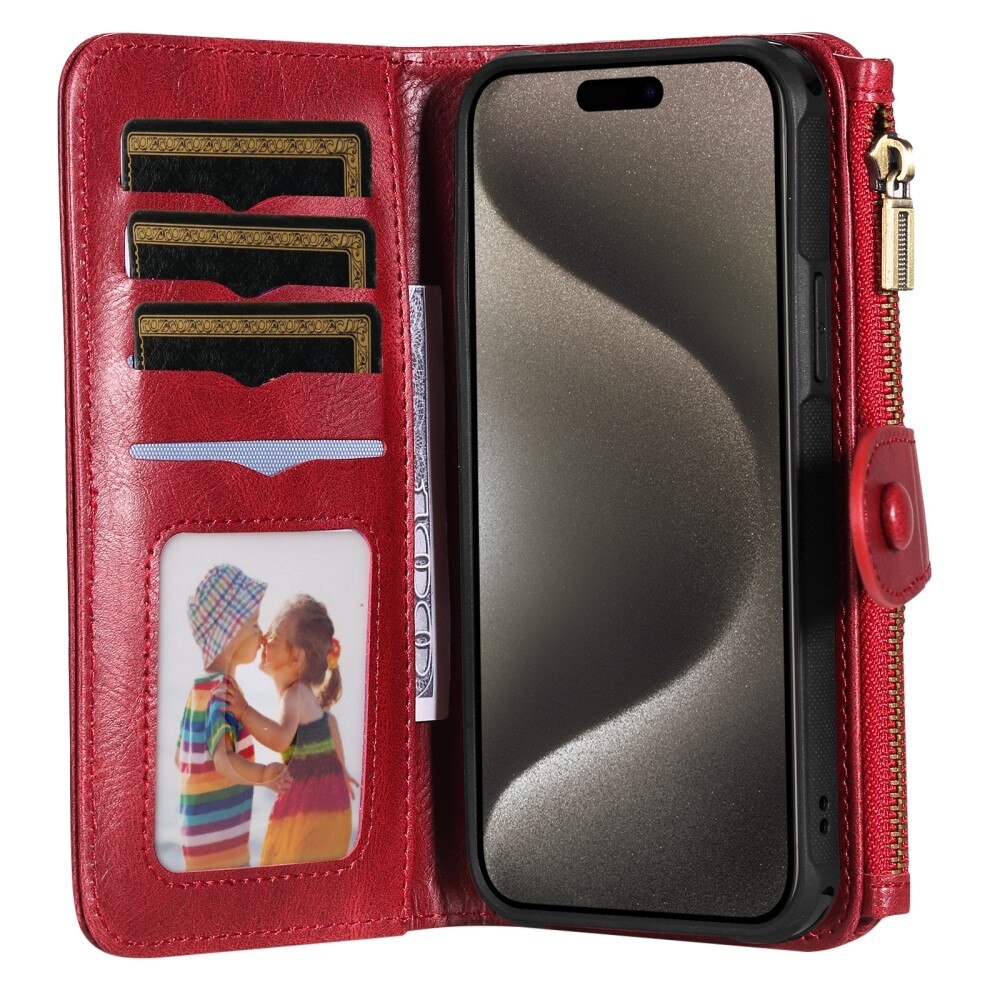 Magnet Leather Multi Wallet iPhone 15 Pro Max, rouge