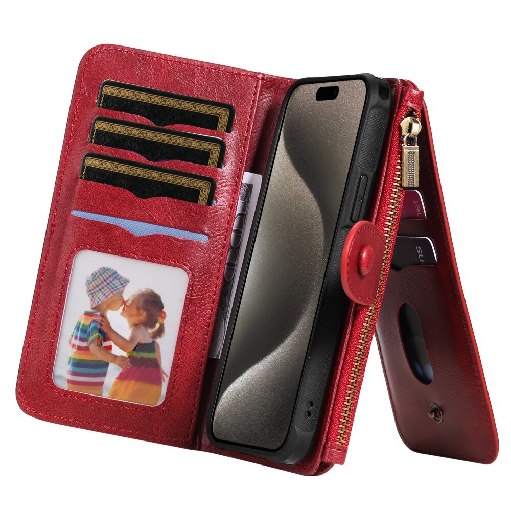 Magnet Leather Multi Wallet iPhone 15 Pro Max, rouge