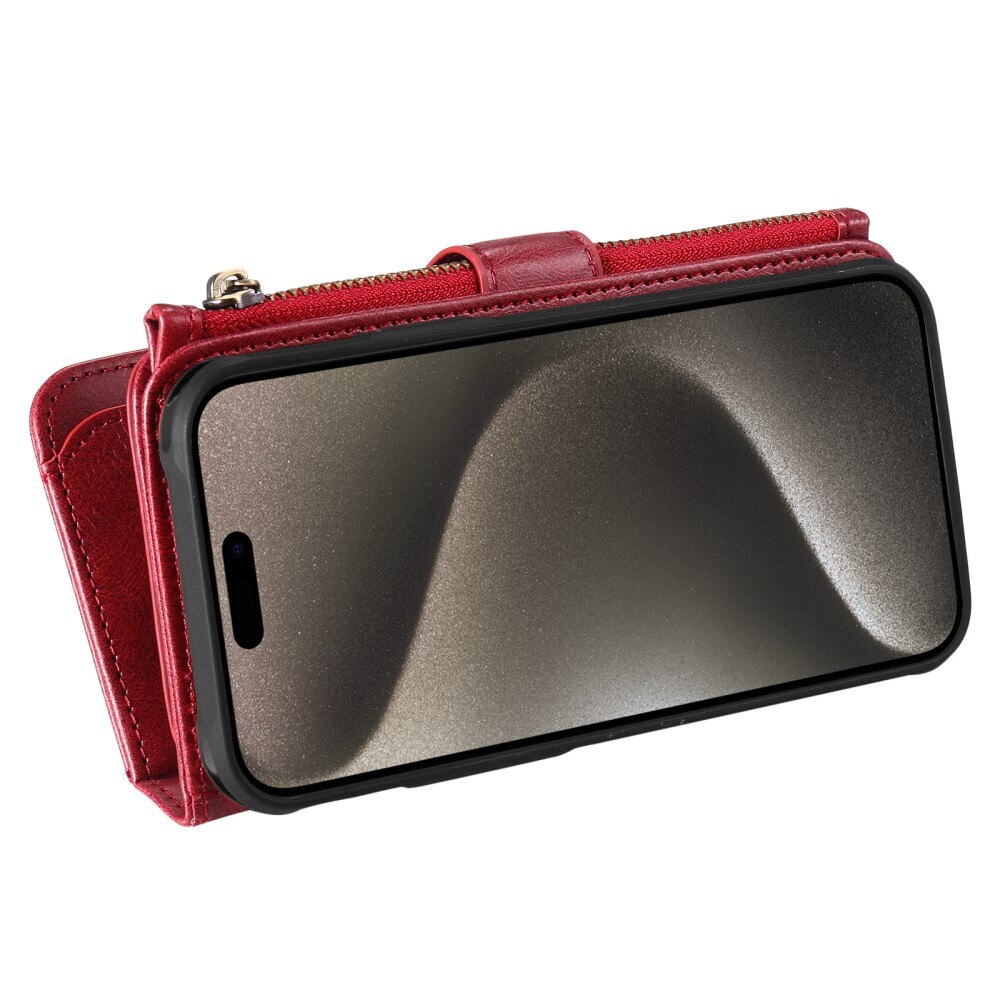 Magnet Leather Multi Wallet iPhone 15 Pro Max, rouge