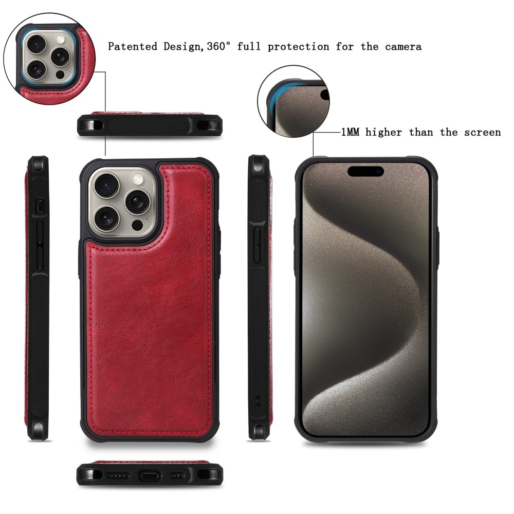 Magnet Leather Multi Wallet iPhone 15 Pro Max, rouge