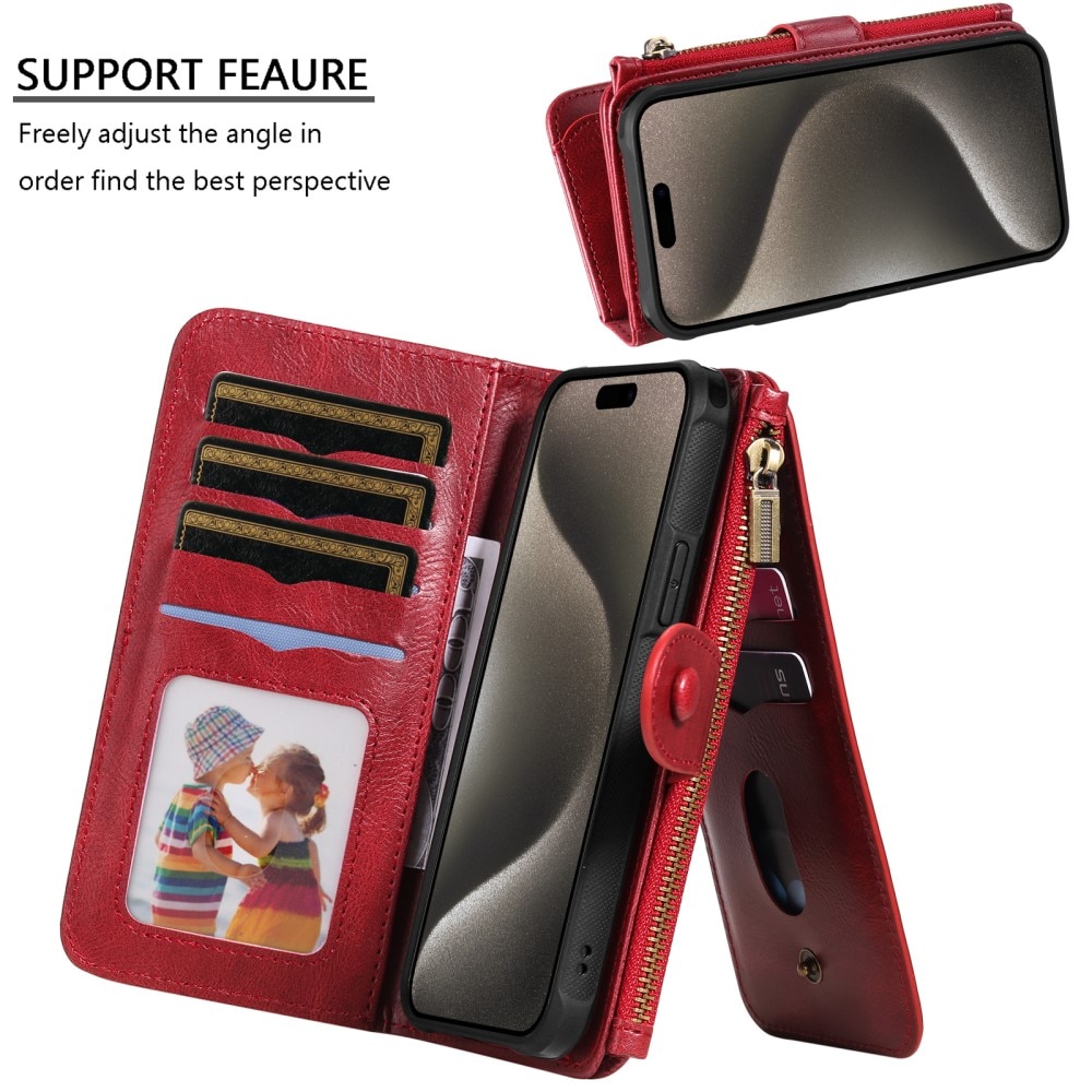 Magnet Leather Multi Wallet iPhone 15 Pro Max, rouge