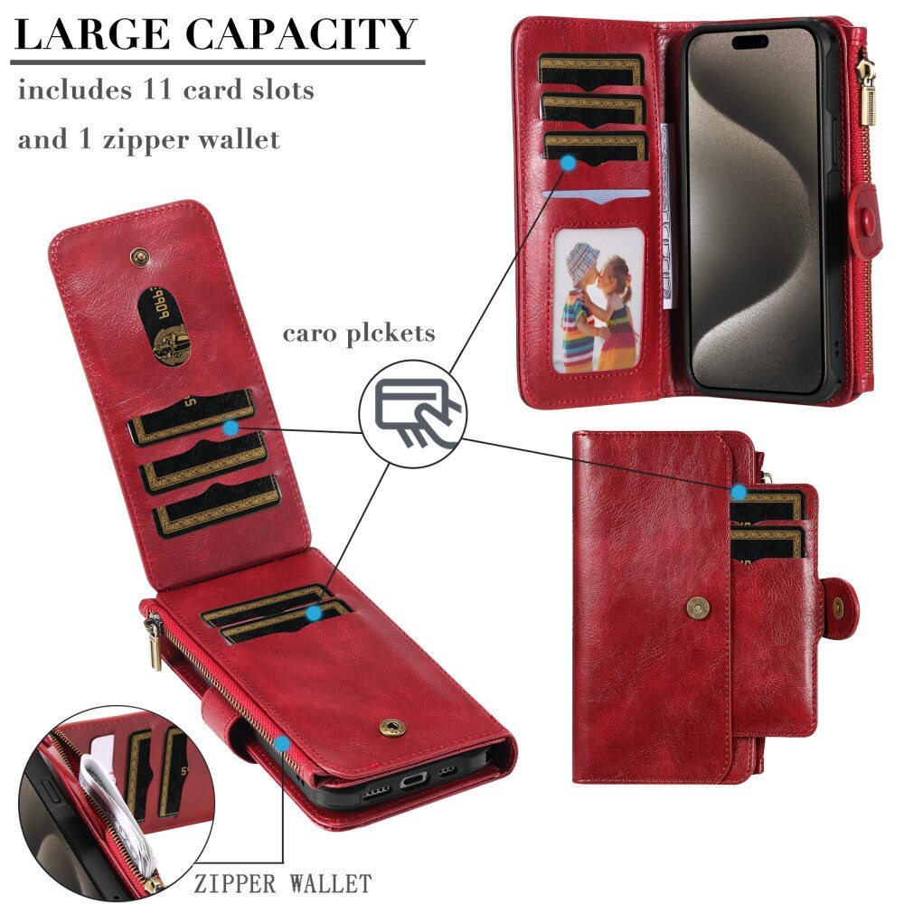 Magnet Leather Multi Wallet iPhone 15 Pro Max, rouge