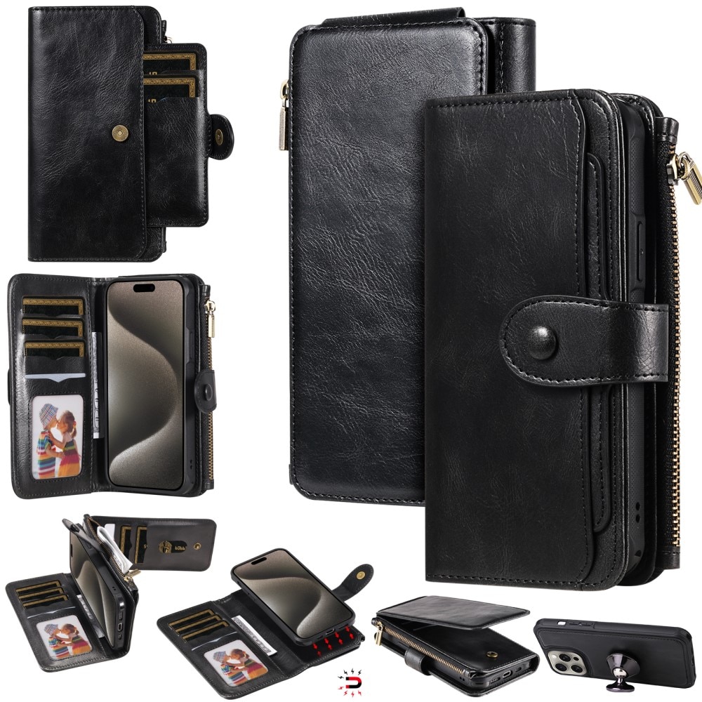 Magnet Leather Multi Wallet iPhone 15 Pro Max, noir