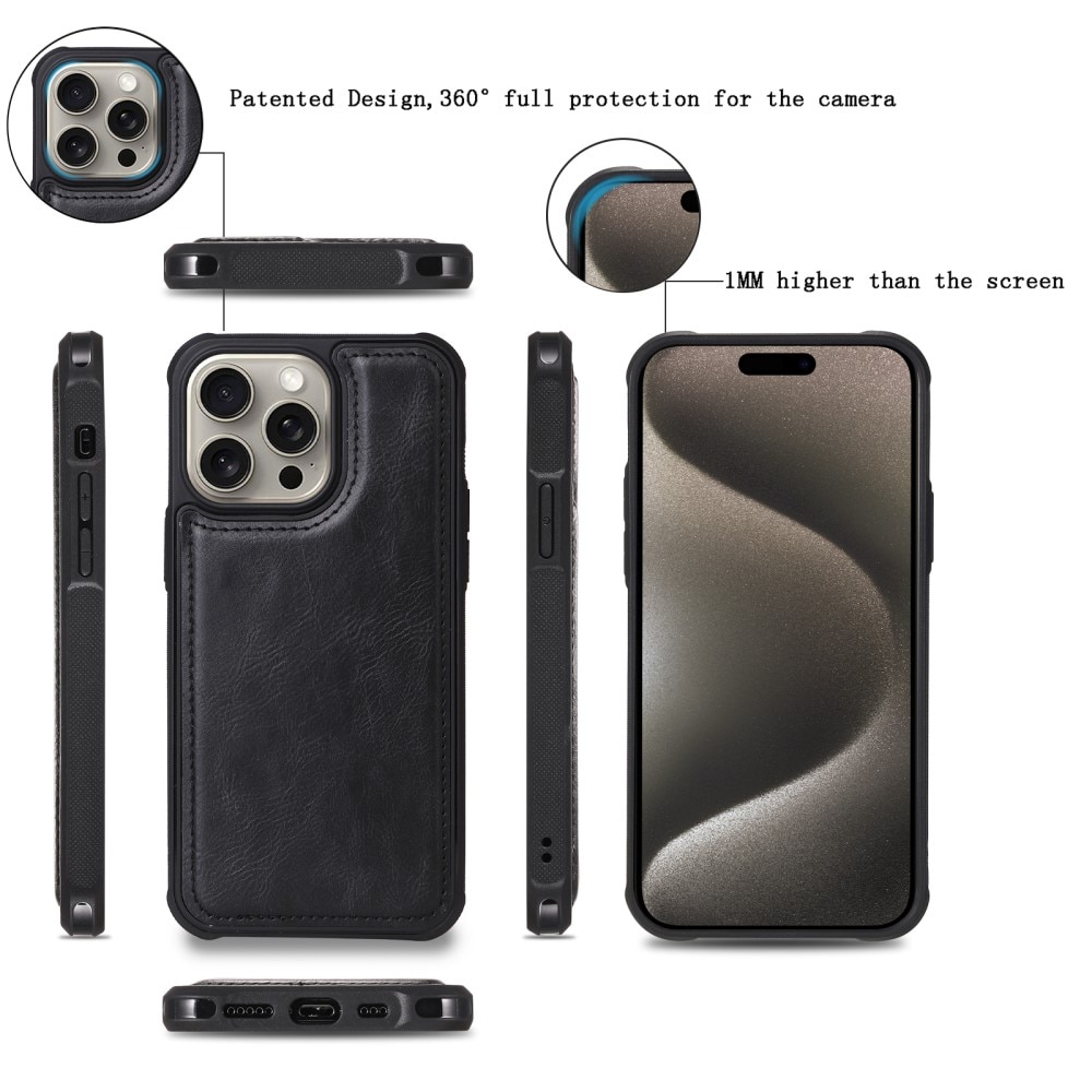Magnet Leather Multi Wallet iPhone 15 Pro Max, noir