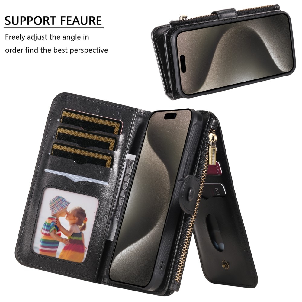 Magnet Leather Multi Wallet iPhone 15 Pro Max, noir