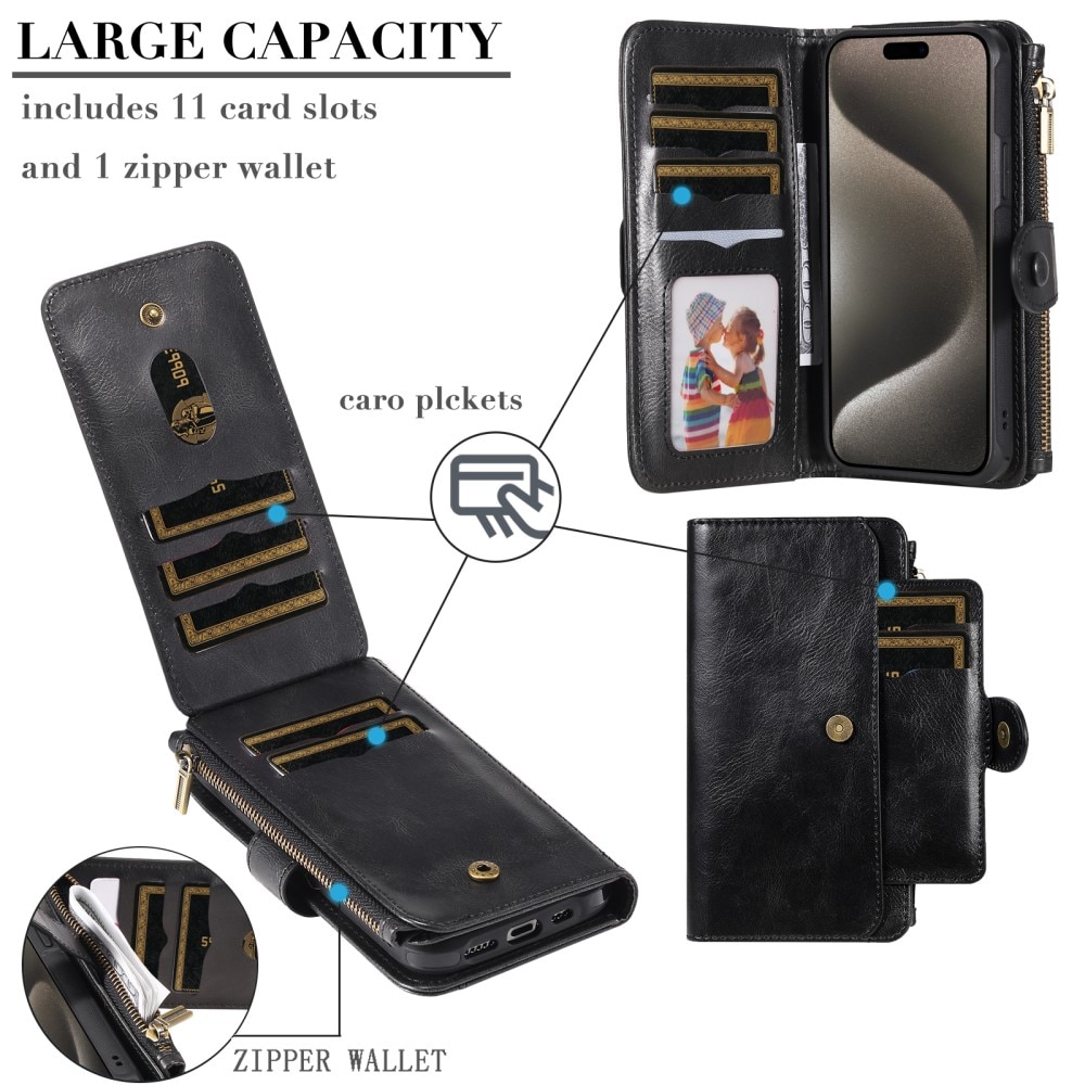 Magnet Leather Multi Wallet iPhone 15 Pro Max, noir