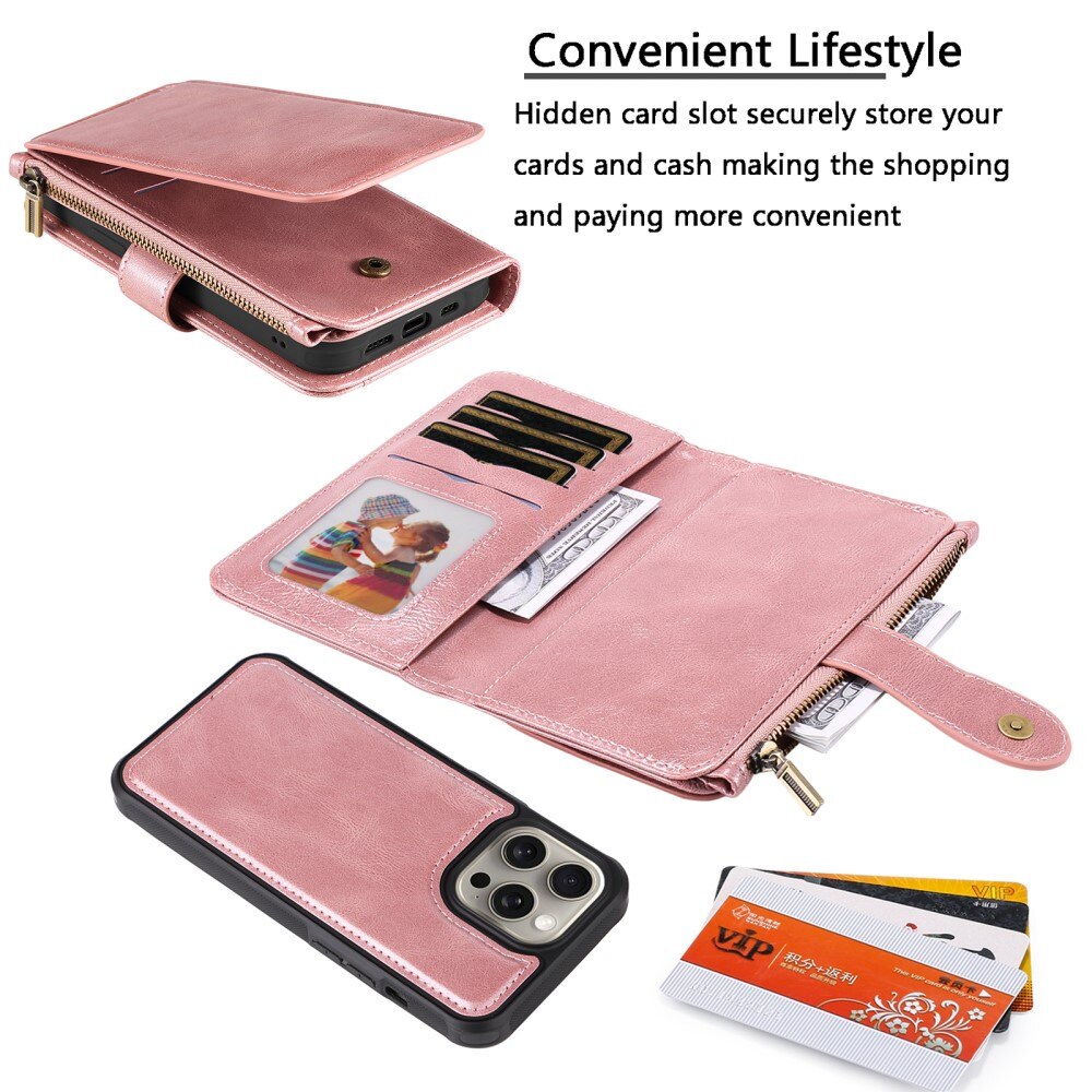 Magnet Leather Multi Wallet iPhone 15 Pro Max, rose