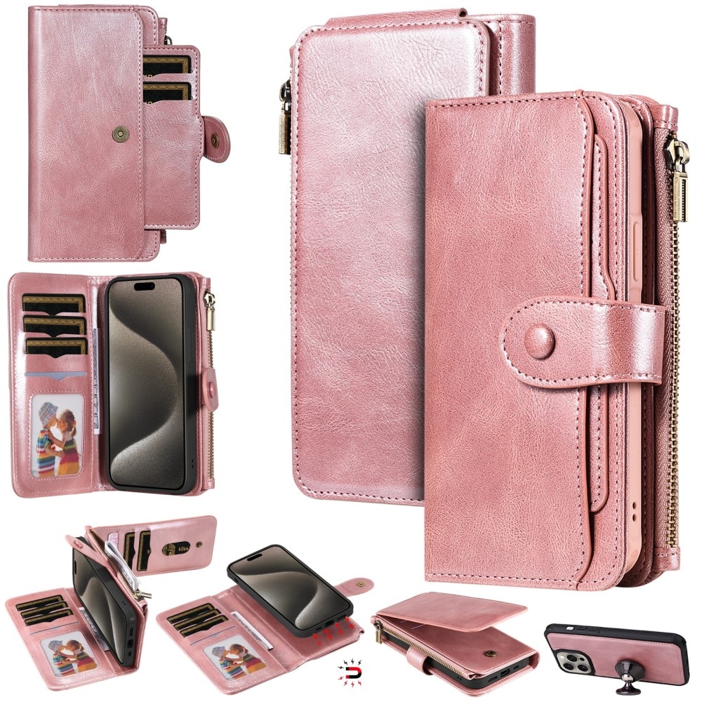 Magnet Leather Multi Wallet iPhone 15 Pro Max, rose