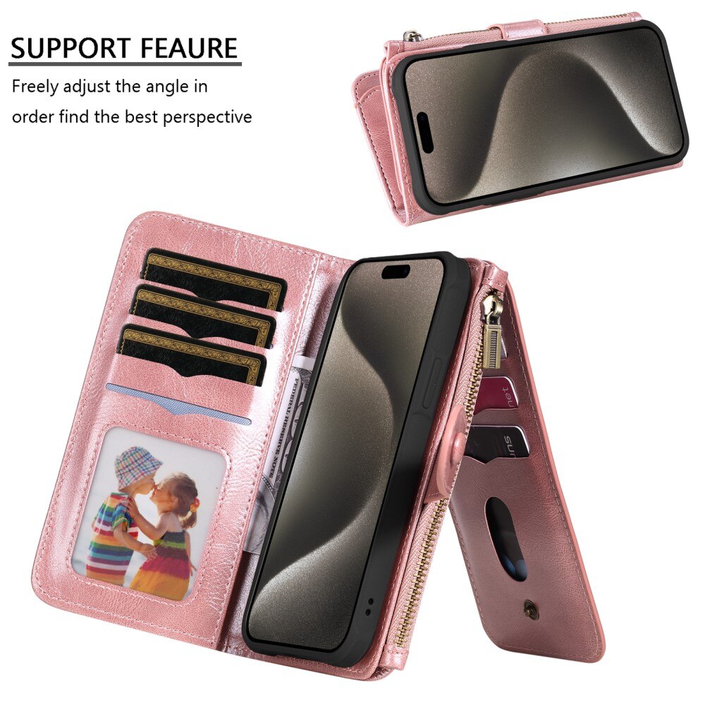 Magnet Leather Multi Wallet iPhone 15 Pro Max, rose