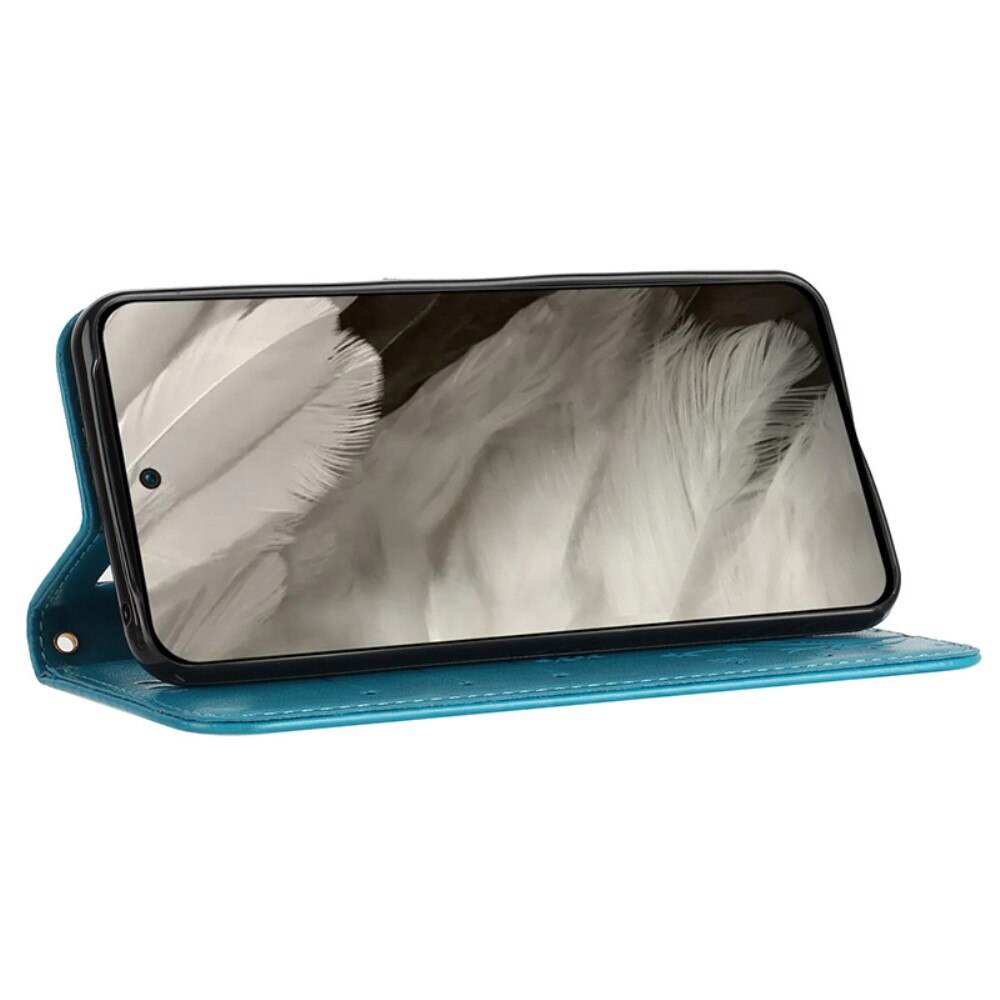 Étui en cuir à papillons pour Google Pixel 8, Bleu