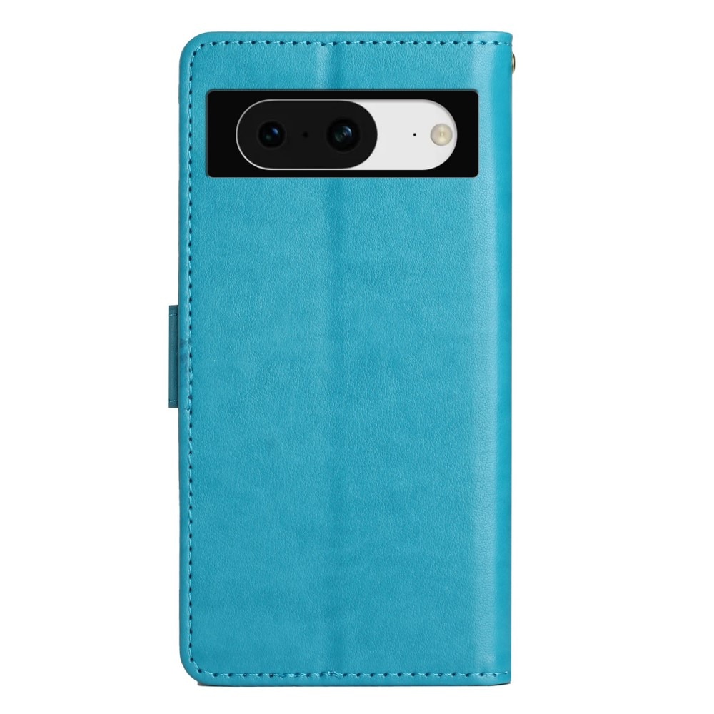 Étui en cuir à papillons pour Google Pixel 8, Bleu