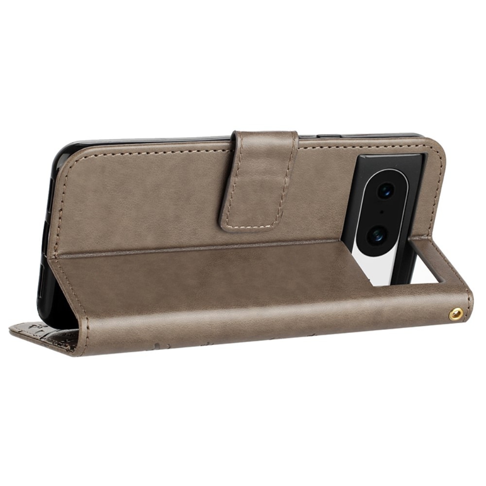 Étui en cuir à papillons pour Google Pixel 8, Gris