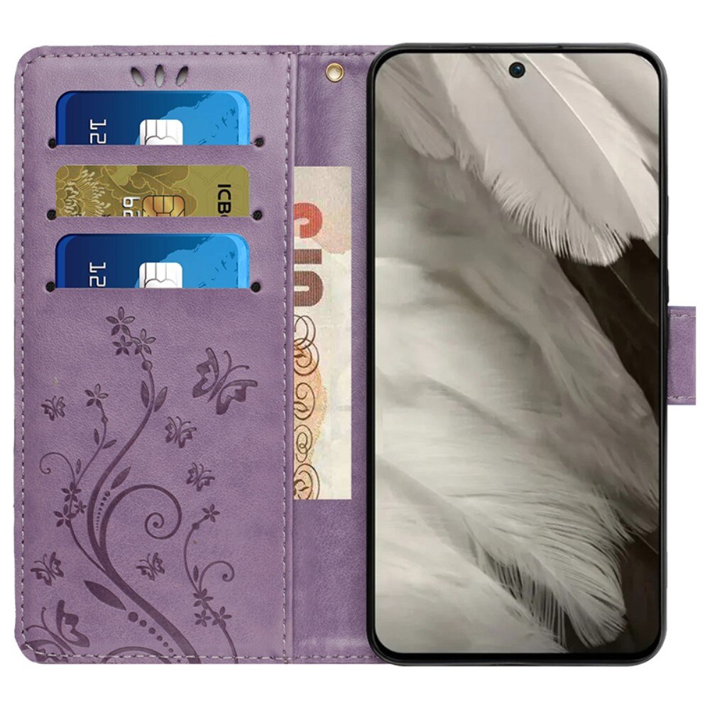 Étui en cuir à papillons pour Google Pixel 8, Violet