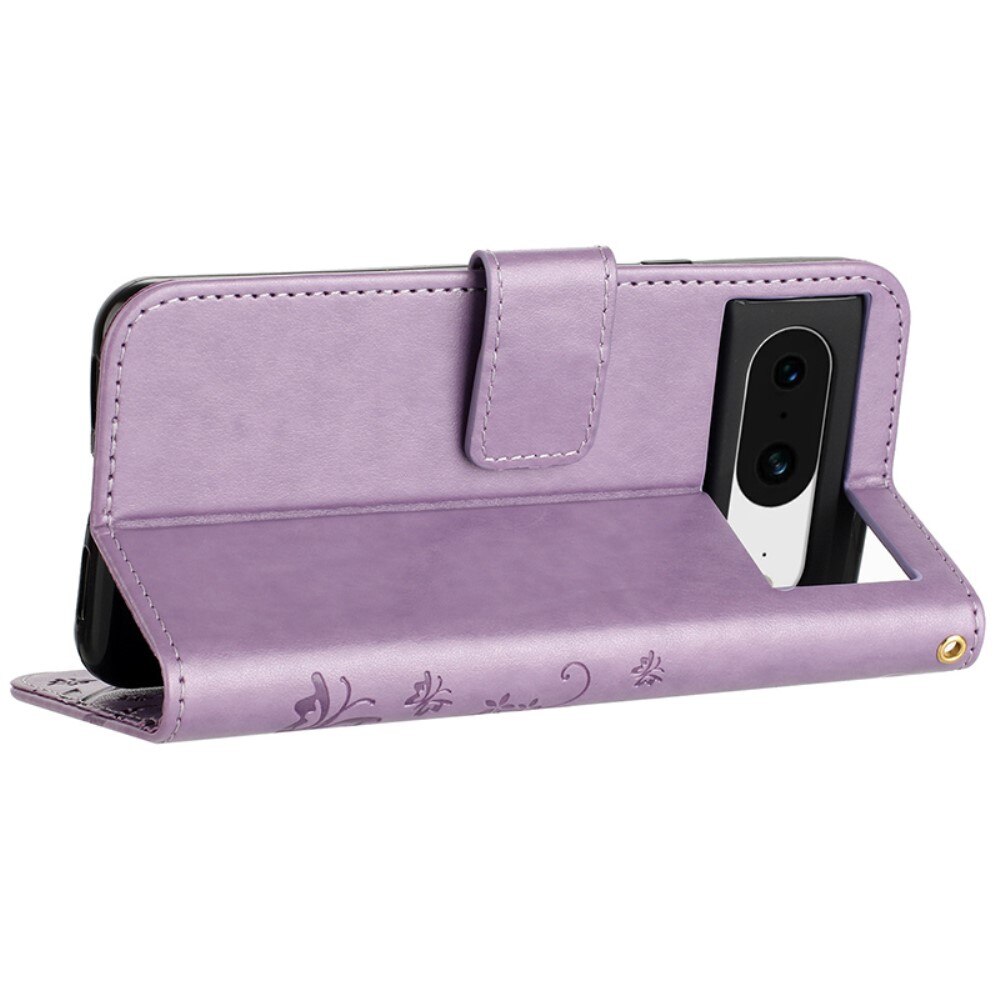 Étui en cuir à papillons pour Google Pixel 8, Violet