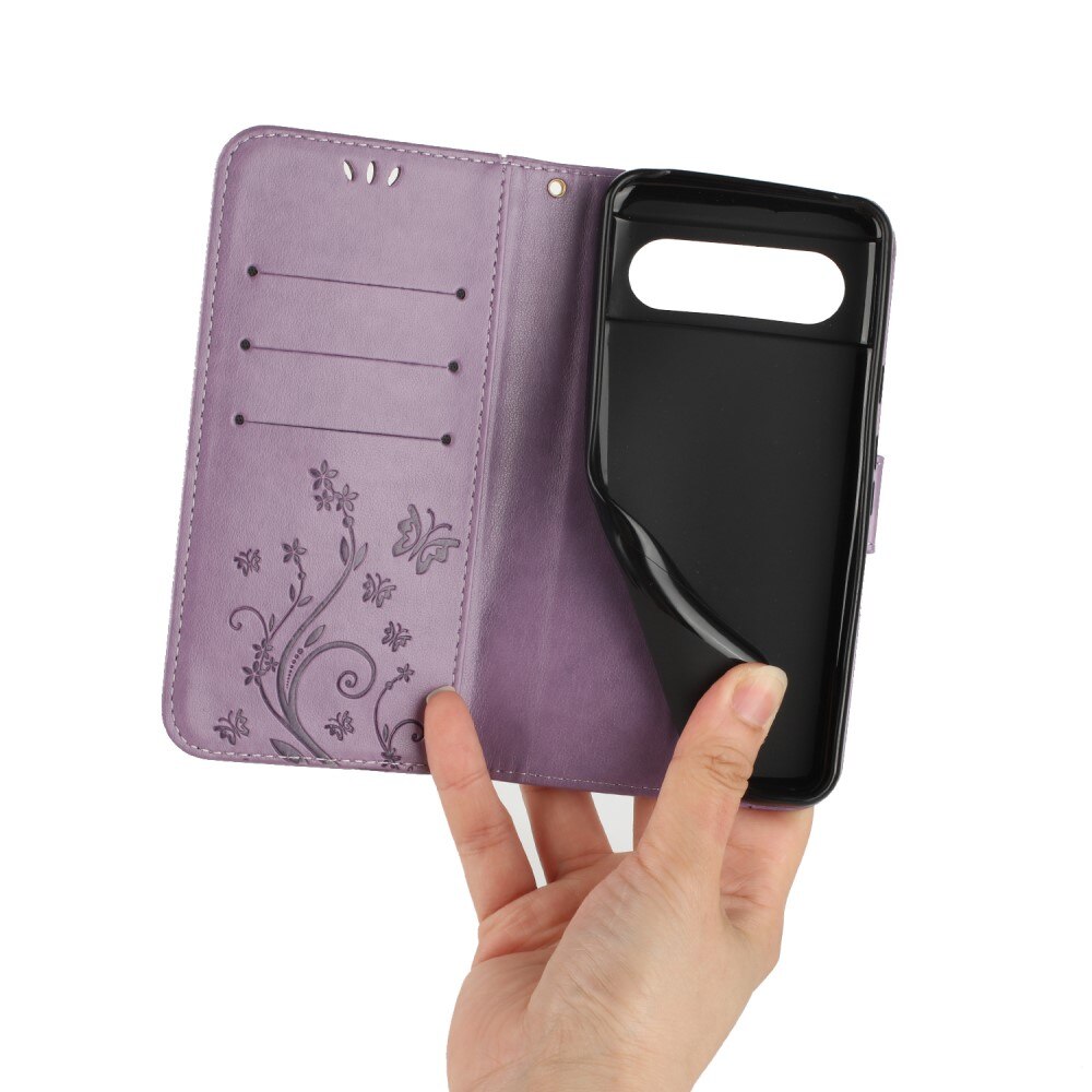 Étui en cuir à papillons pour Google Pixel 8, Violet