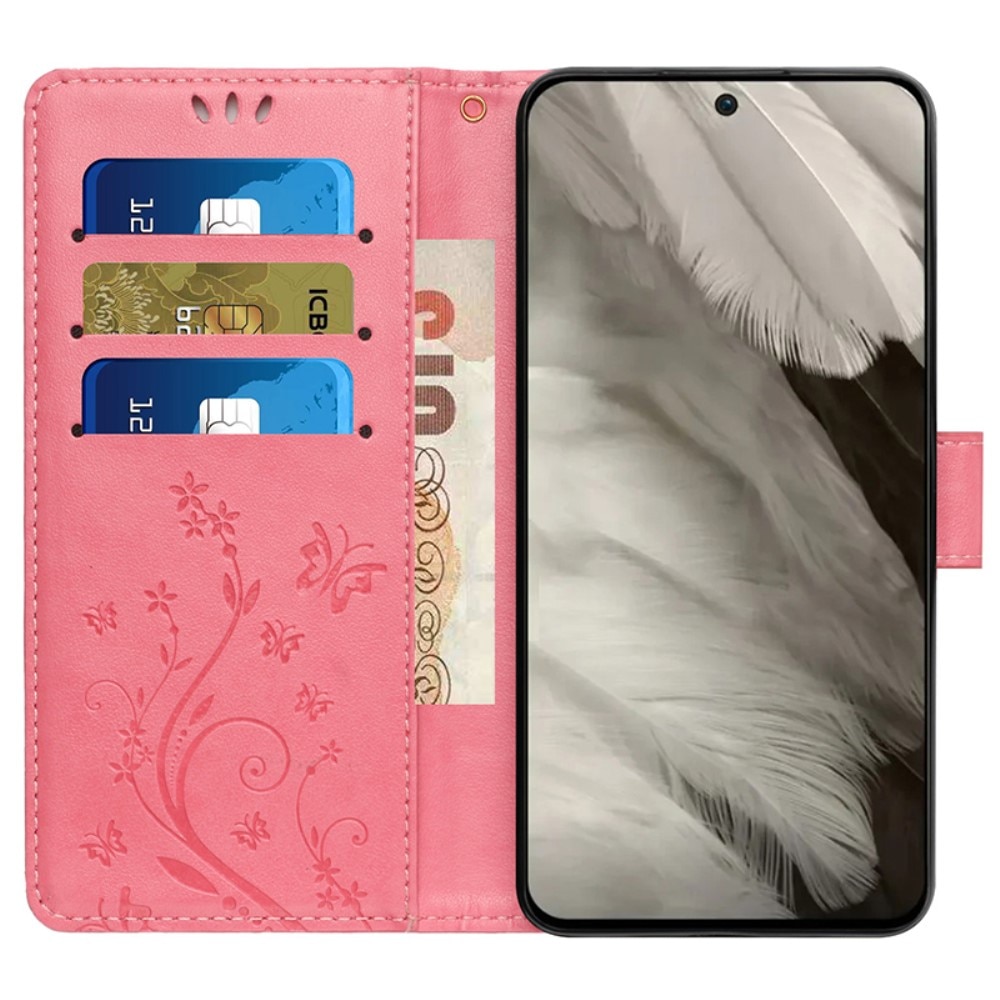 Étui en cuir à papillons pour Google Pixel 8, Rose