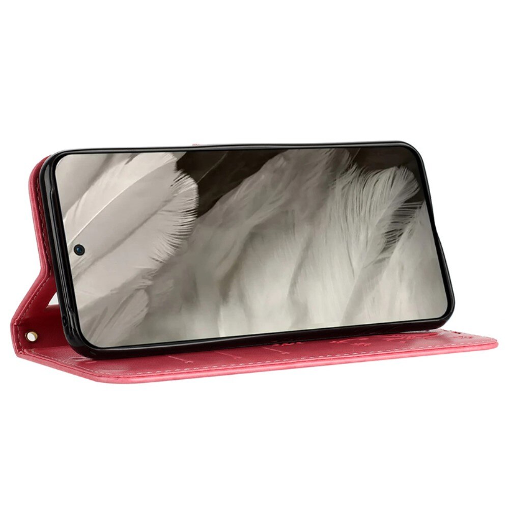 Étui en cuir à papillons pour Google Pixel 8, Rose