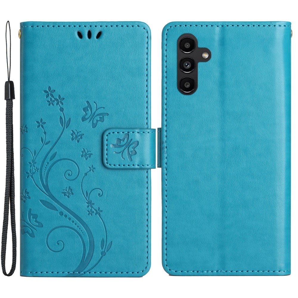 Étui en cuir à papillons pour Samsung Galaxy A15, Bleu