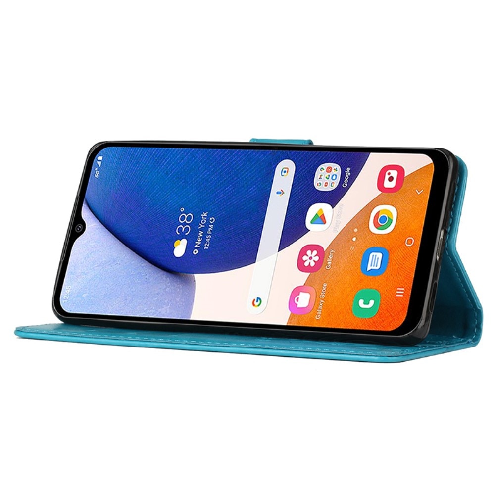 Étui en cuir à papillons pour Samsung Galaxy A15, bleu