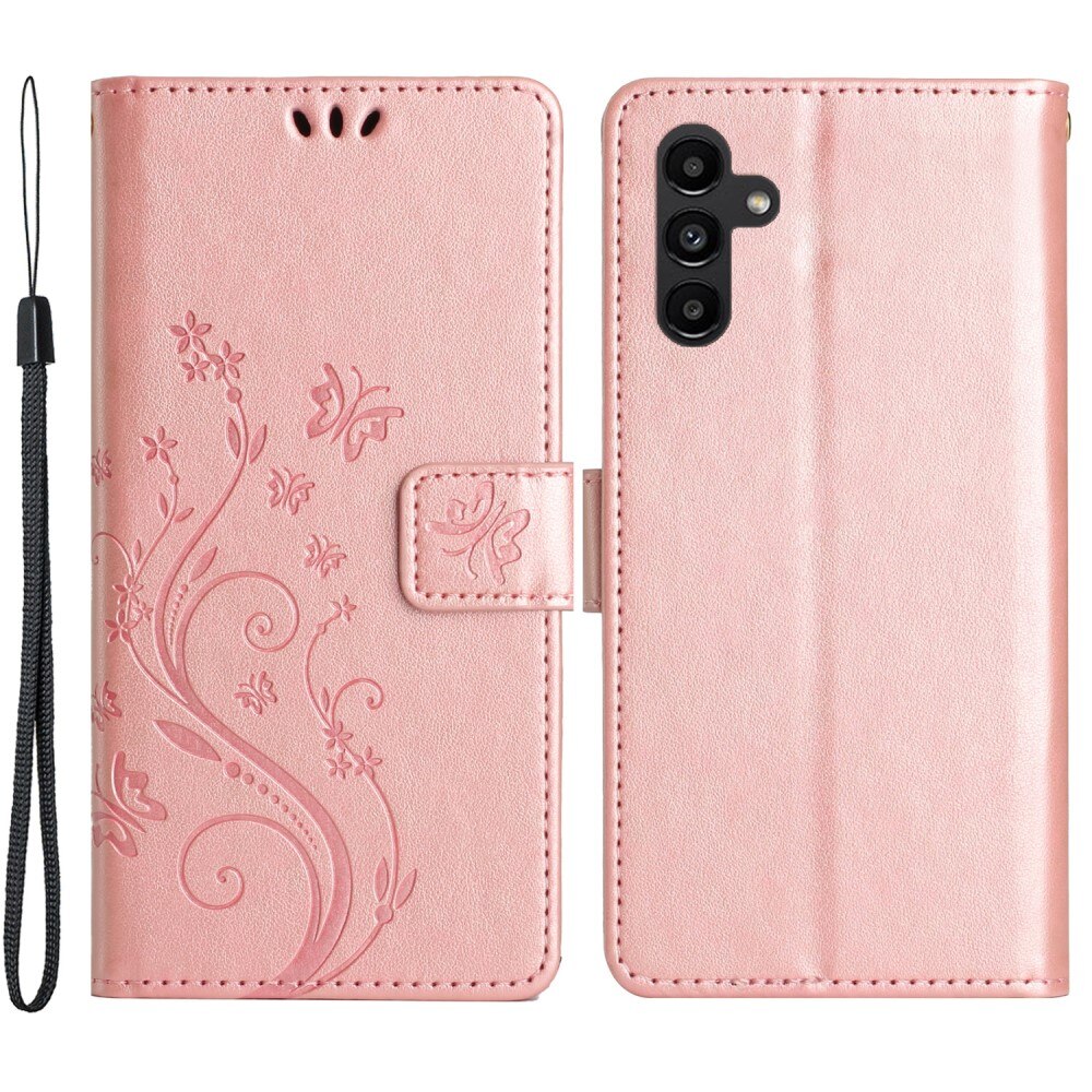 Étui en cuir à papillons pour Samsung Galaxy A15, Rose