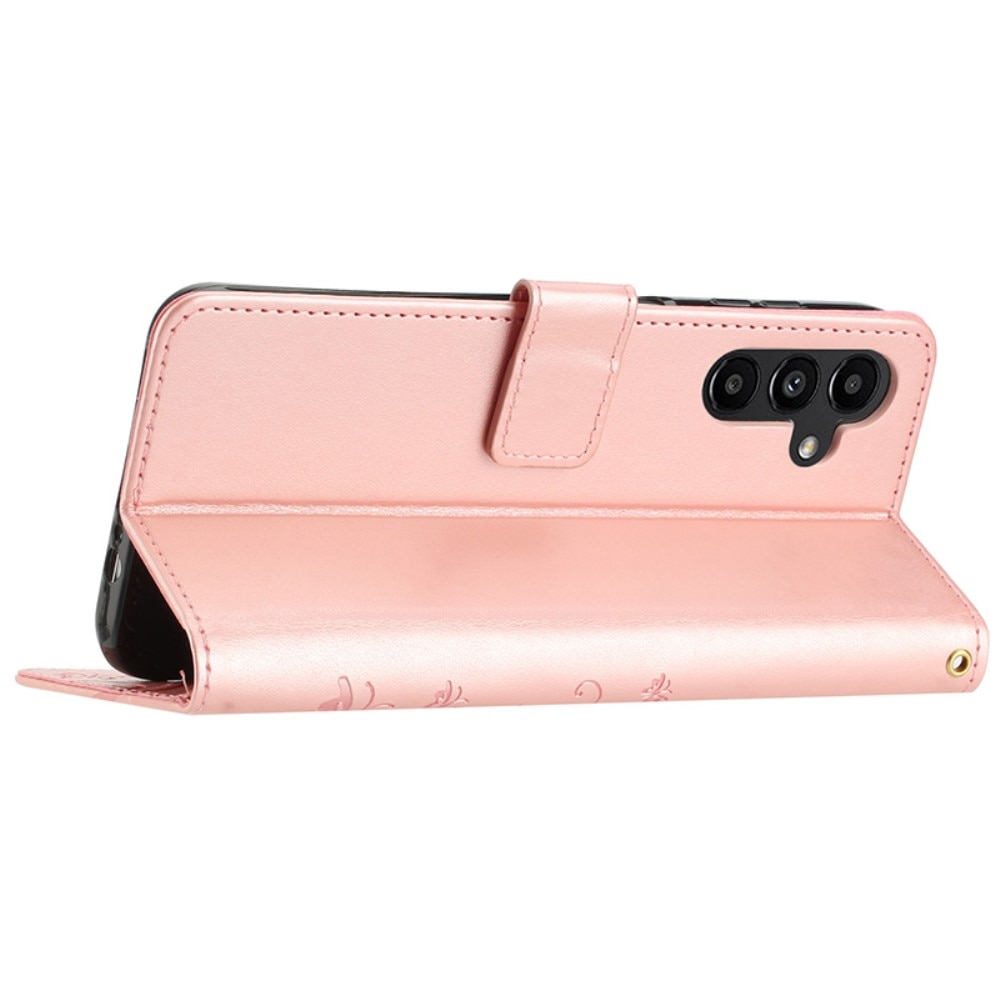 Étui en cuir à papillons pour Samsung Galaxy A15, Rose