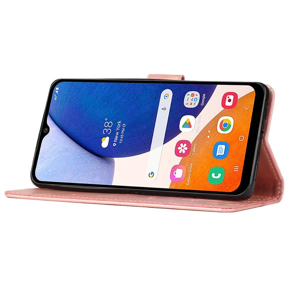 Étui en cuir à papillons pour Samsung Galaxy A15, rose doré