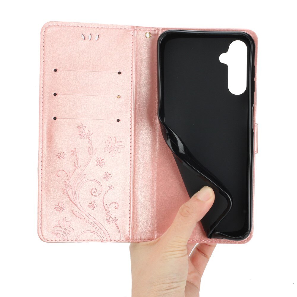 Étui en cuir à papillons pour Samsung Galaxy A15, Rose