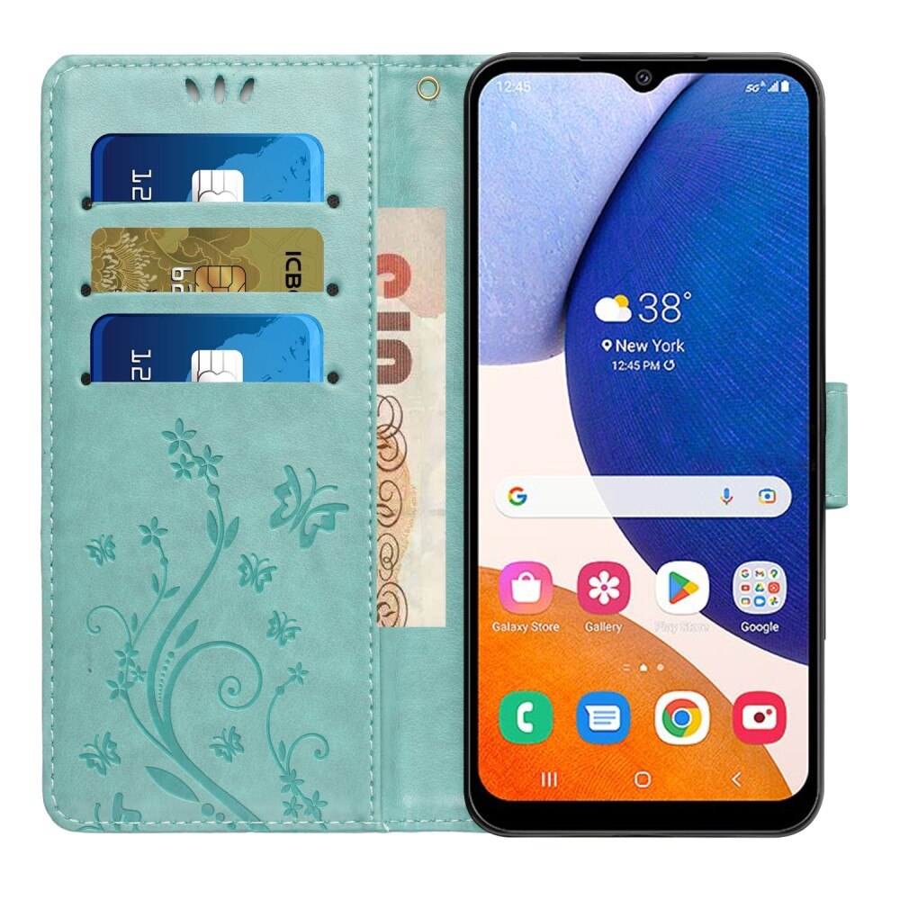 Étui en cuir à papillons pour Samsung Galaxy A15, vert