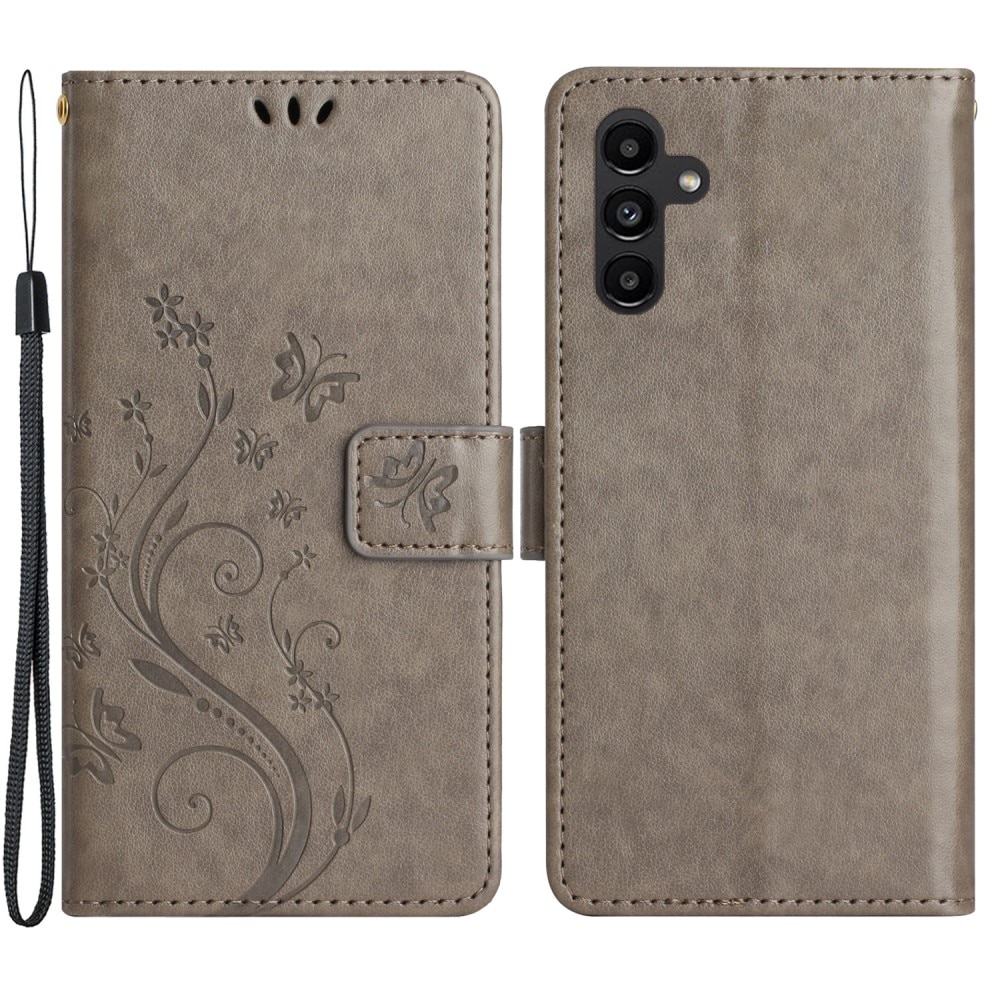 Étui en cuir à papillons pour Samsung Galaxy A15, Gris