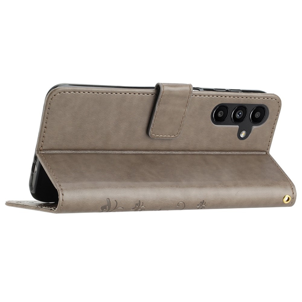 Étui en cuir à papillons pour Samsung Galaxy A15, Gris