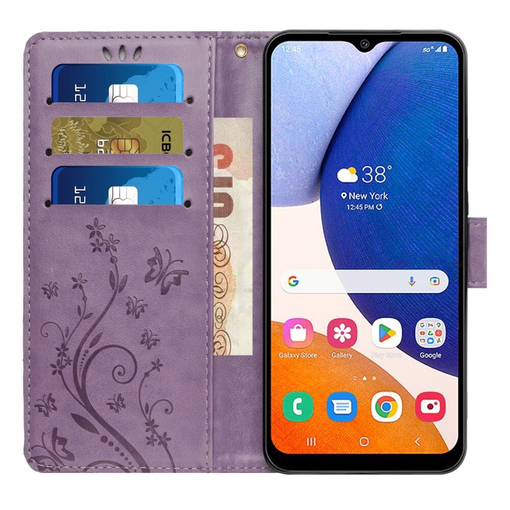 Étui en cuir à papillons pour Samsung Galaxy A15, Violet