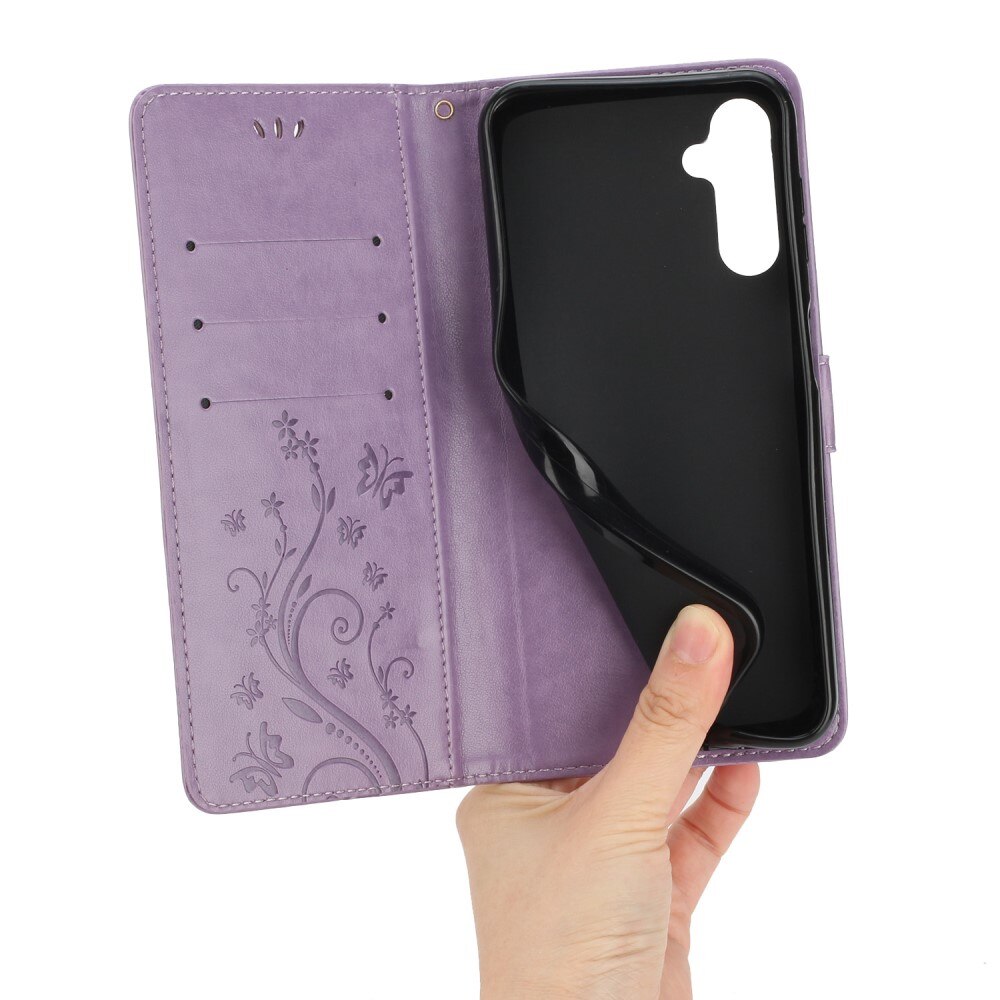 Étui en cuir à papillons pour Samsung Galaxy A15, Violet