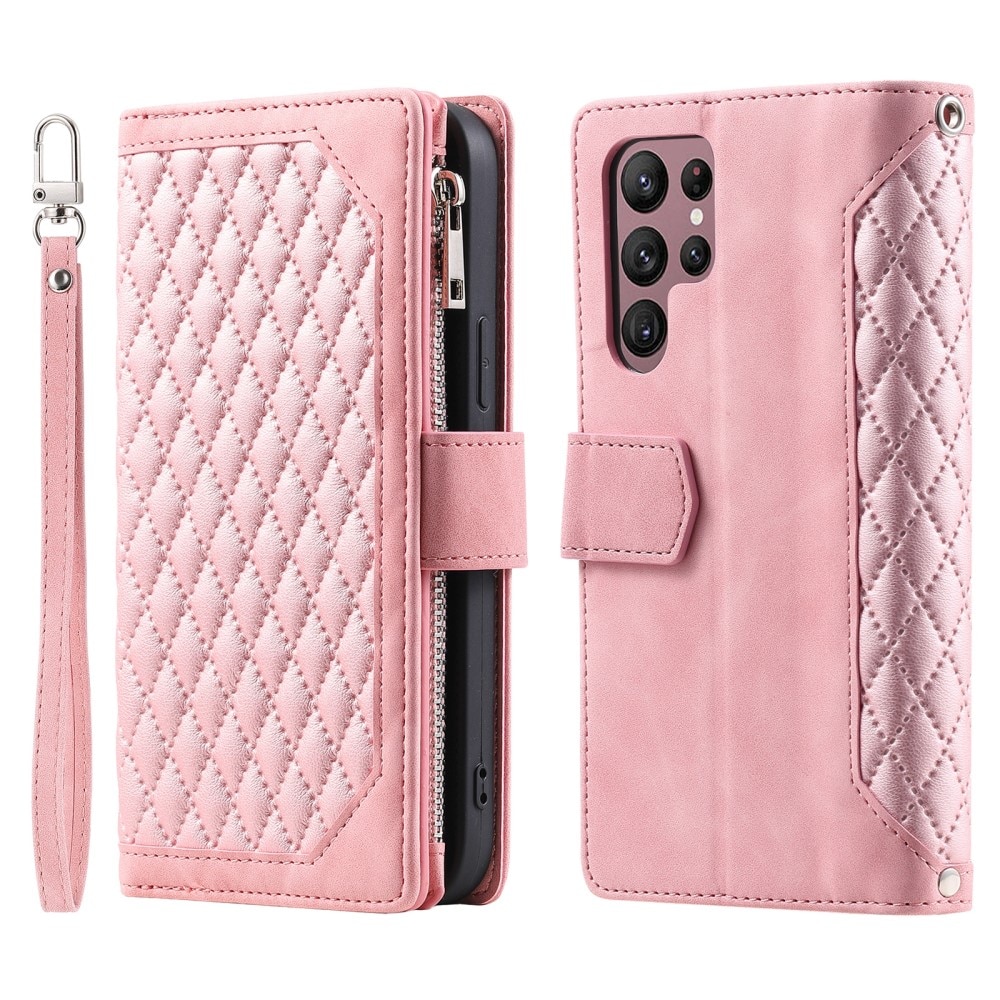 Étui portefeuille matelassée pour Samsung Galaxy S24 Ultra, rose