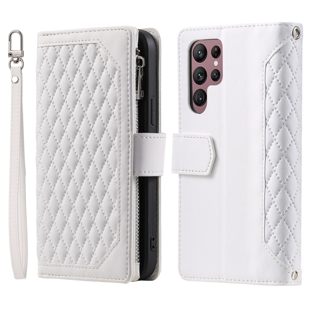 Étui portefeuille matelassée pour Samsung Galaxy S24 Ultra, Blanc