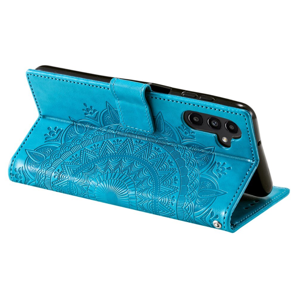 Étui en cuir Mandala Samsung Galaxy S24, bleu