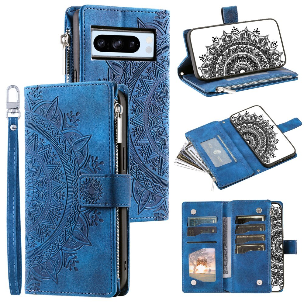 Étui portefeuille Mandala Google Pixel 8 Pro, bleu