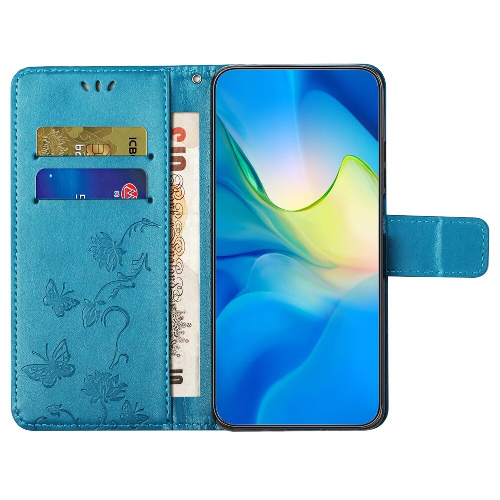 Étui en cuir à papillons pour Samsung Galaxy S24, Bleu