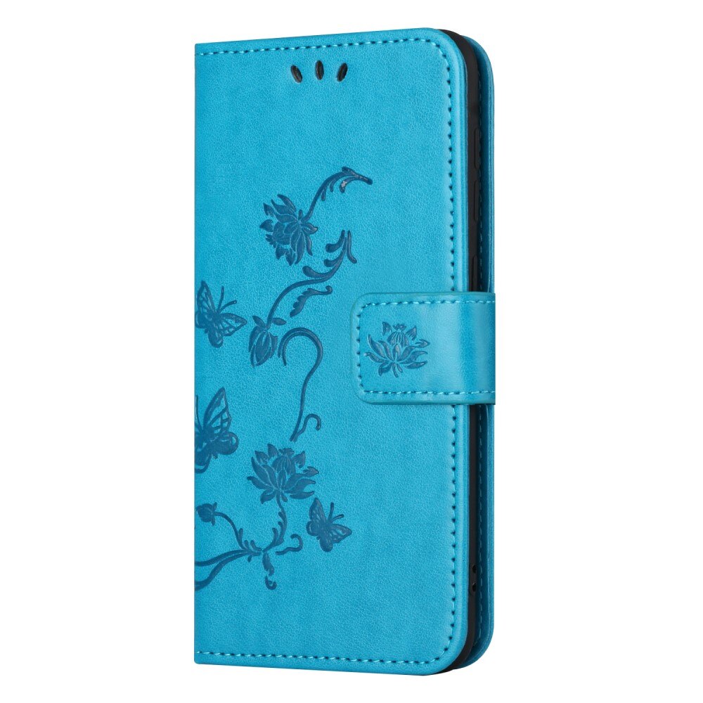 Étui en cuir à papillons pour Samsung Galaxy S24, Bleu