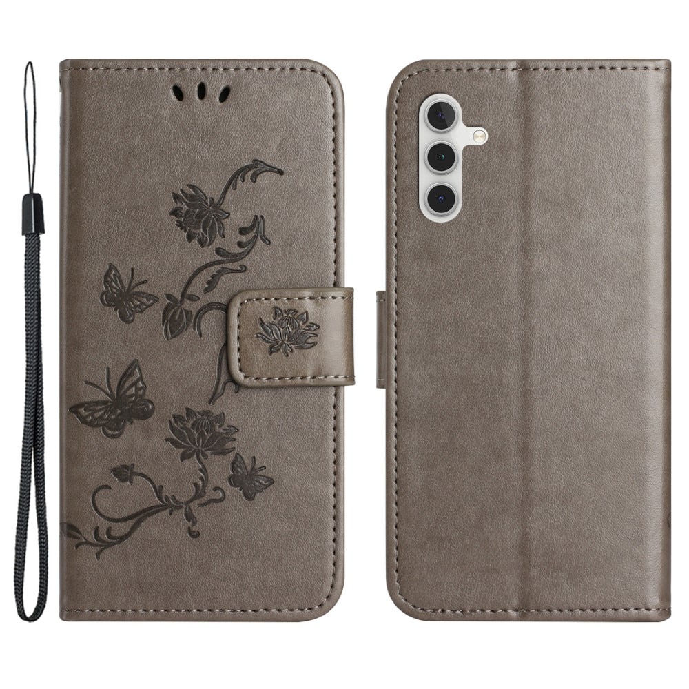 Étui en cuir à papillons pour Samsung Galaxy S24, Gris