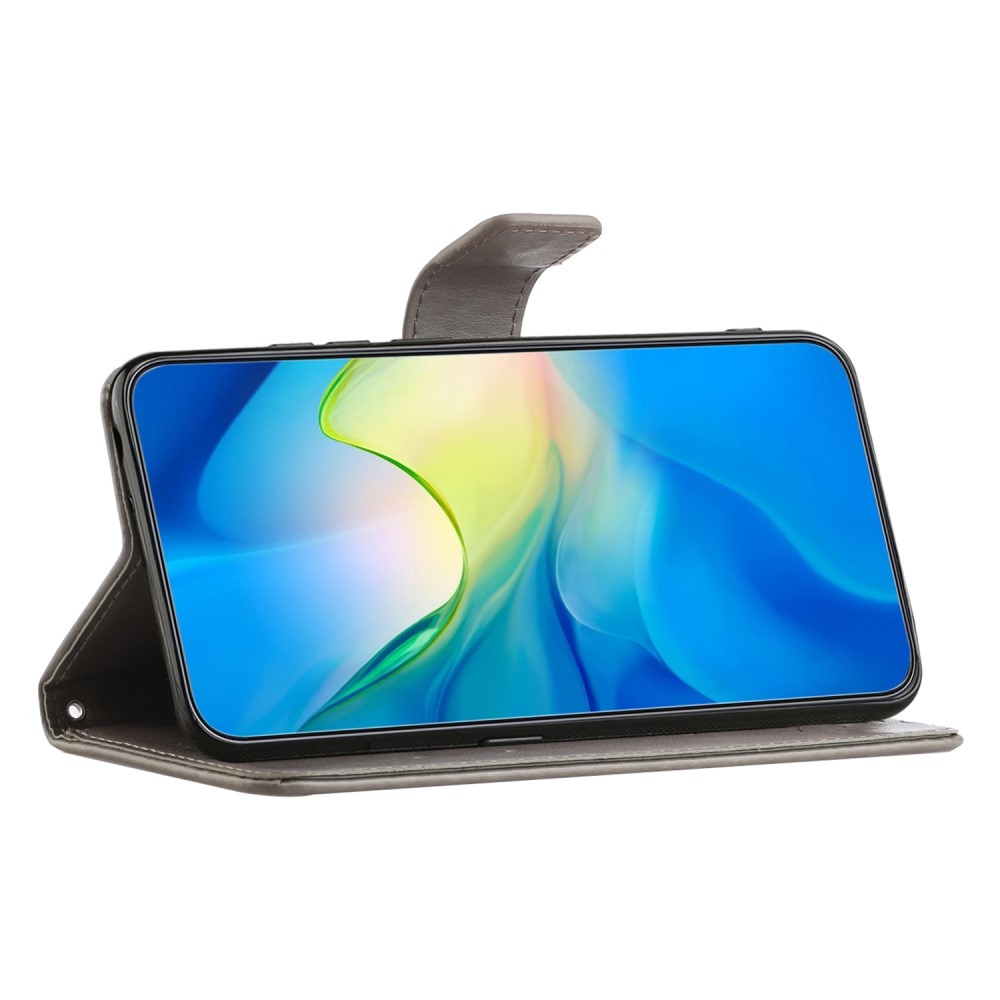 Étui en cuir à papillons pour Samsung Galaxy S24, Gris