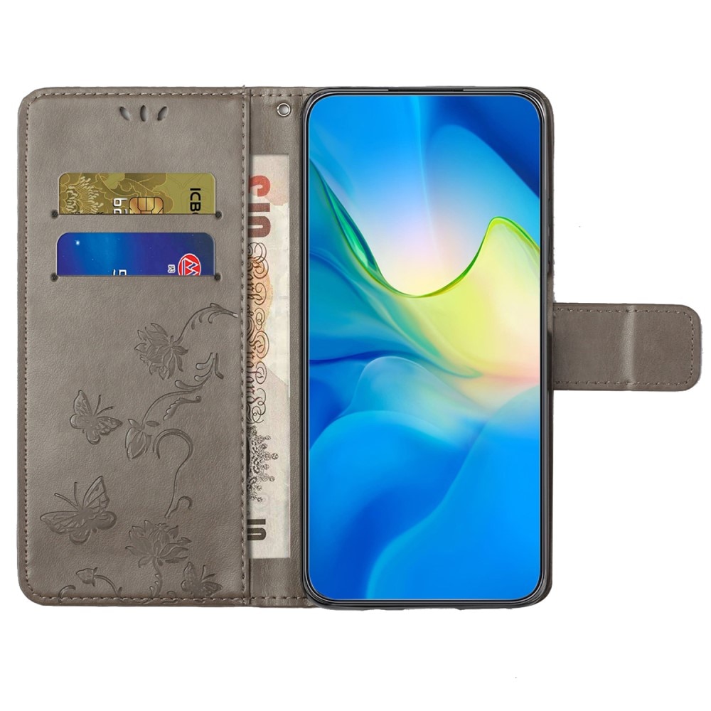 Étui en cuir à papillons pour Samsung Galaxy S24, Gris
