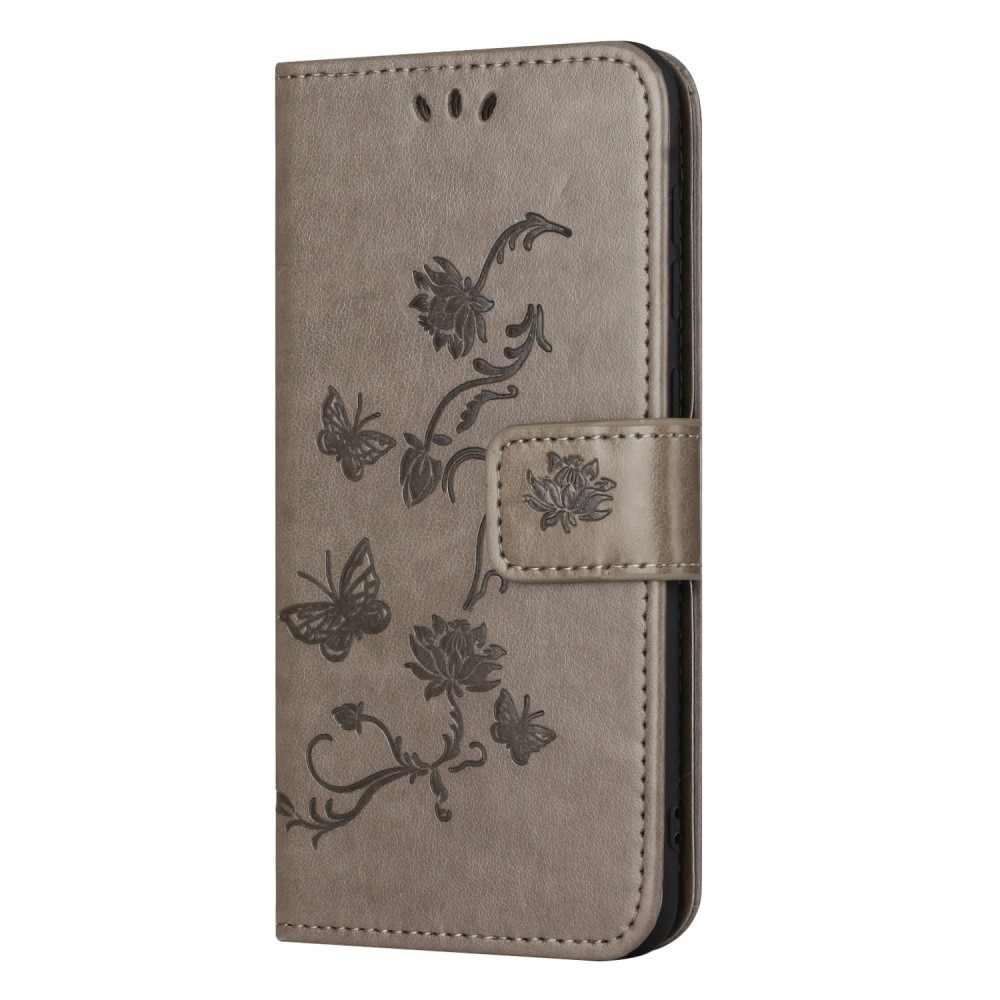 Étui en cuir à papillons pour Samsung Galaxy S24, Gris