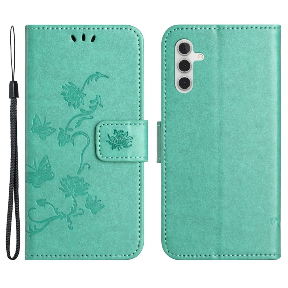 Étui en cuir à papillons pour Samsung Galaxy S24, Vert