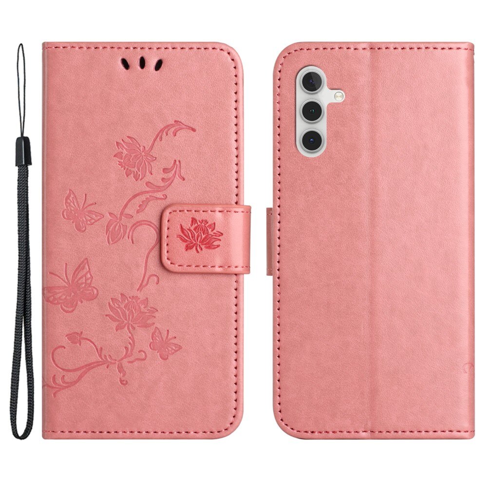 Étui en cuir à papillons pour Samsung Galaxy S24, Rose