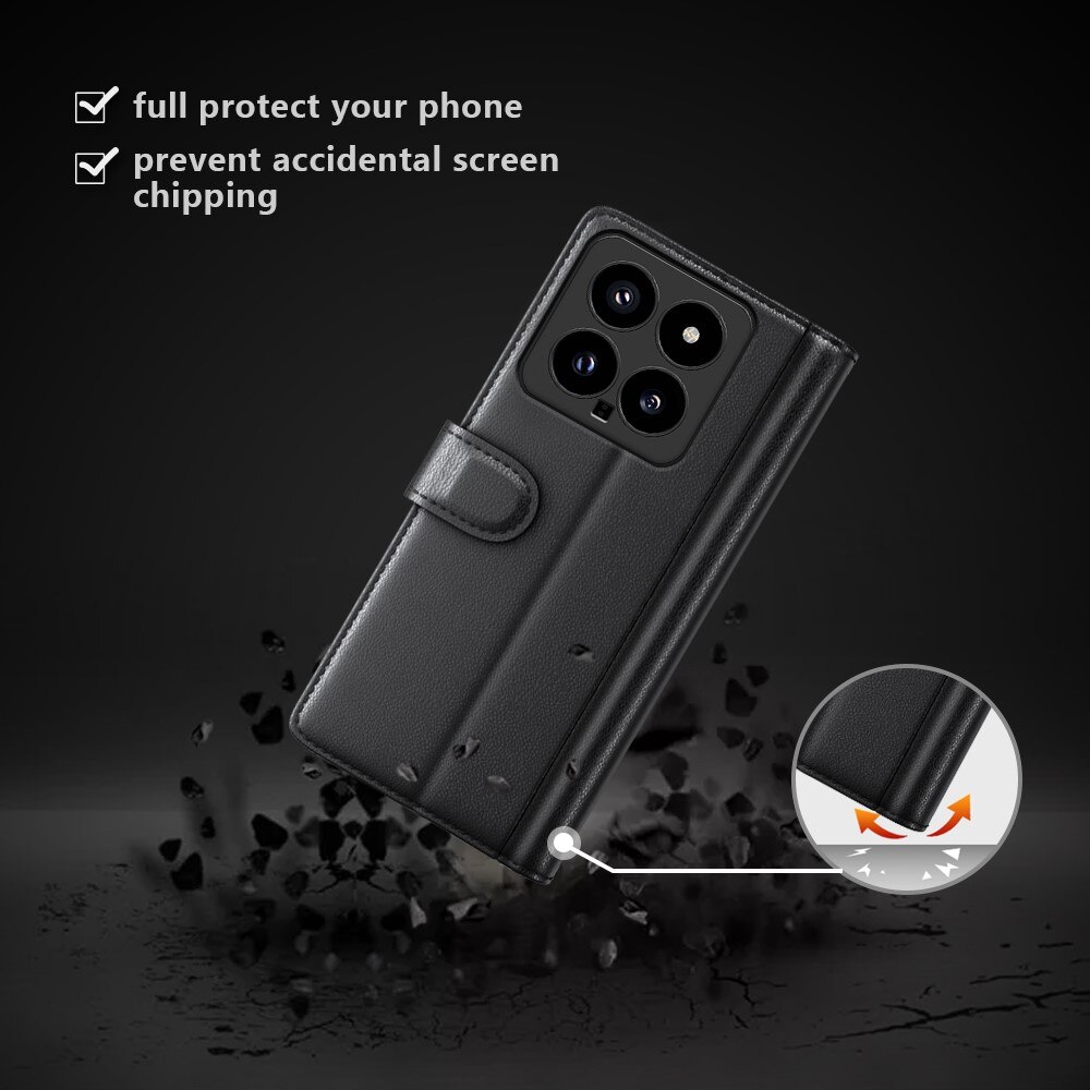 Étui en cuir veritable Xiaomi 14, Noir