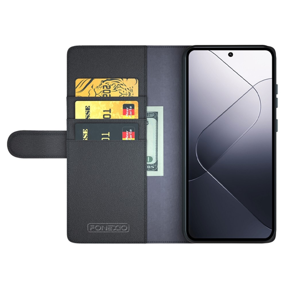 Étui en cuir veritable Xiaomi 14 Pro, Noir