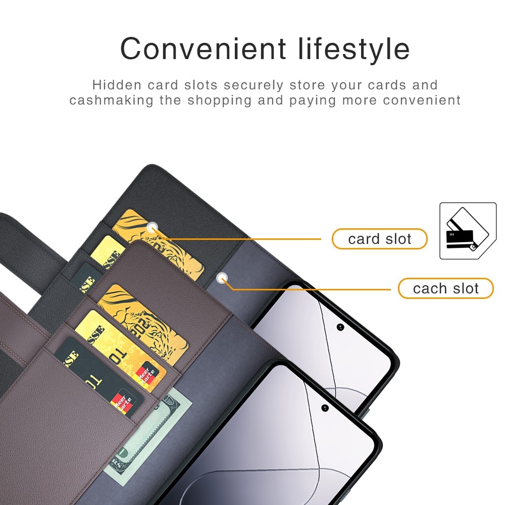 Étui en cuir veritable Xiaomi 14 Pro, Noir
